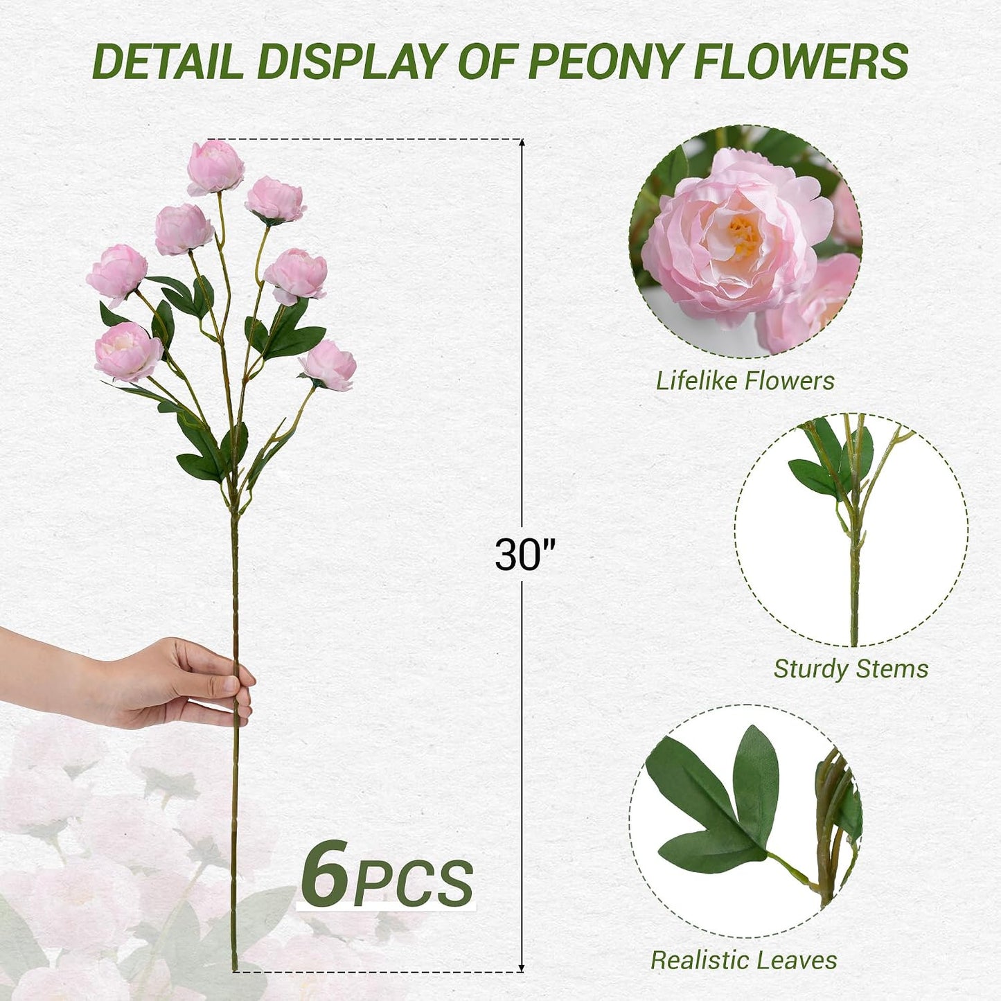 42 Heads Peonies Artificial Flowers – 6 Faux Peony Stems for Vase, 30” Tall Silk Fake Peony Flowers for Wedding Bouquets, Centerpieces Arrangements (Yellow)