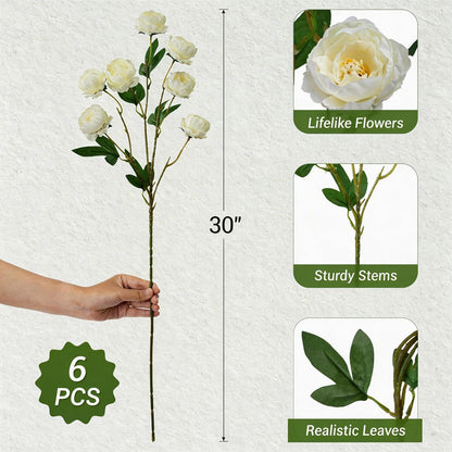 42 Heads Peonies Artificial Flowers – 6 Faux Peony Stems for Vase, 30” Tall Silk Fake Peony Flowers for Wedding Bouquets, Centerpieces Arrangements (Yellow)