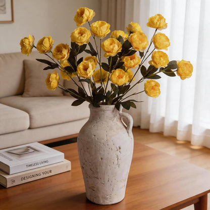 42 Heads Peonies Artificial Flowers – 6 Faux Peony Stems for Vase, 30” Tall Silk Fake Peony Flowers for Wedding Bouquets, Centerpieces Arrangements (Yellow)