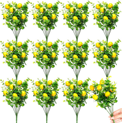 12 Pack Lemon for Decoration Fake Lemon Branches Artificial Vivid Yellow Faux Lemons Tables Centerpiece for Kitchen Stem Fruits for Home Spring Summer Decor