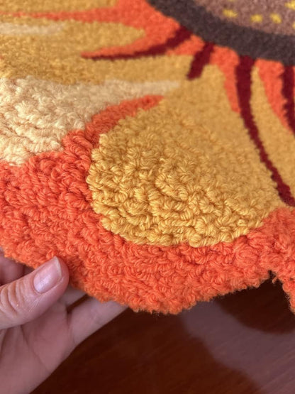 Yellow Sunflowers Shape Area Rugs,Hand Woven Round Floral Bath Rug for Bedroom,Playroom,Kitchen,Bathroom,Non-Slip Washable Small Carpet,25.6" X 25.6"