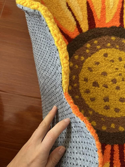 Yellow Sunflowers Shape Area Rugs,Hand Woven Round Floral Bath Rug for Bedroom,Playroom,Kitchen,Bathroom,Non-Slip Washable Small Carpet,25.6" X 25.6"