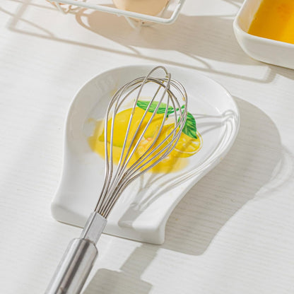 Lemon Spoon Rest, White Ceramic Spoon Rest for Stove Top, Spoon Holder for Kitchen Counter, Lemon Decor, 5.5 inch