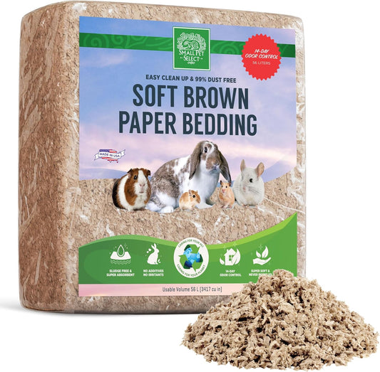 Premium Soft Paper Bedding, Beige, 56 L | Natural Absorbent Bedding, Odor Control, Made in USA, For Indoor & Outdoor Rabbits, Guinea Pigs & Small Pets