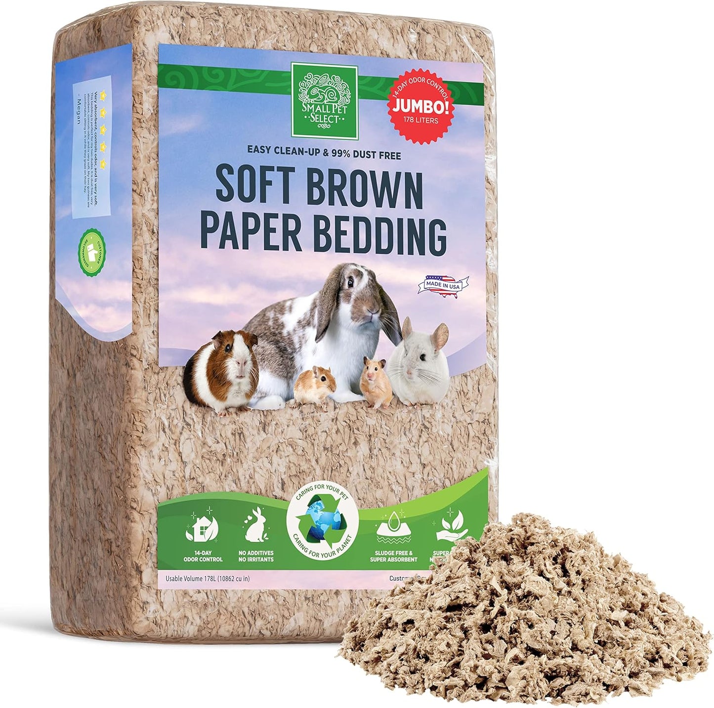 Premium Soft Paper Bedding, Beige, 56 L | Natural Absorbent Bedding, Odor Control, Made in USA, For Indoor & Outdoor Rabbits, Guinea Pigs & Small Pets