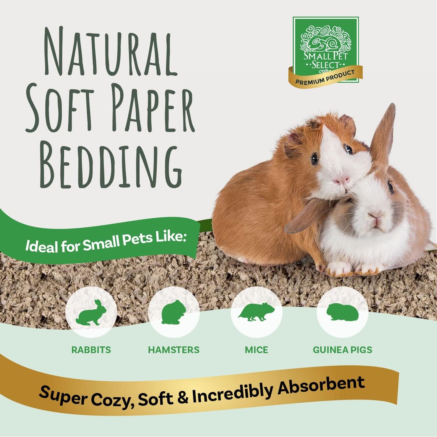 Premium Soft Paper Bedding, Beige, 56 L | Natural Absorbent Bedding, Odor Control, Made in USA, For Indoor & Outdoor Rabbits, Guinea Pigs & Small Pets