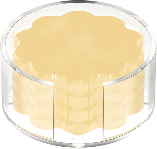 Scalloped Acrylic Drink Coaster Set 4‑Pack with Holder – Light Yellow Minimalist Beverage Coasters, Non‑Slip Table Protector, Modern Housewarming Gift