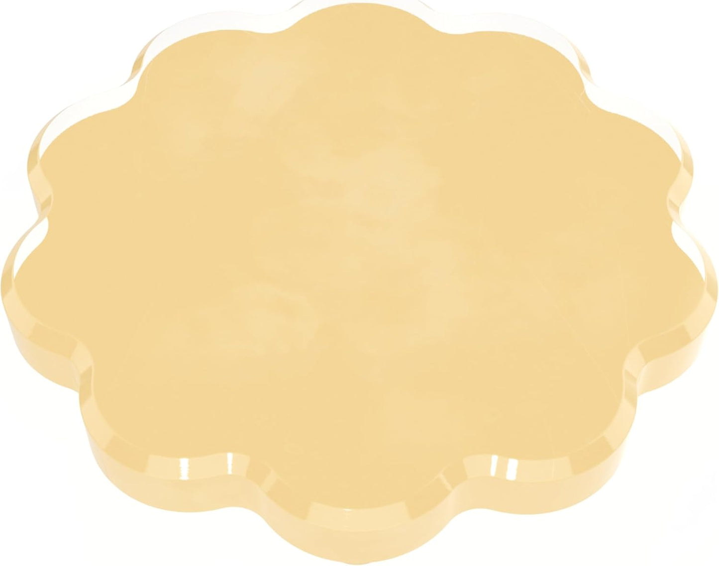 Scalloped Acrylic Drink Coaster Set 4‑Pack with Holder – Light Yellow Minimalist Beverage Coasters, Non‑Slip Table Protector, Modern Housewarming Gift
