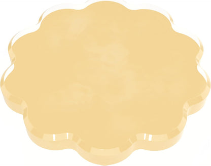 Scalloped Acrylic Drink Coaster Set 4‑Pack with Holder – Light Yellow Minimalist Beverage Coasters, Non‑Slip Table Protector, Modern Housewarming Gift