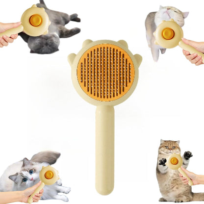 Pet Grooming Brush for Cats and Dogs,Cat Accessories Kit Cat Brush With Release Button&Professional Cat Nail Clipper For Pet Hair Cleaner And Claw Care (Yellow brush)