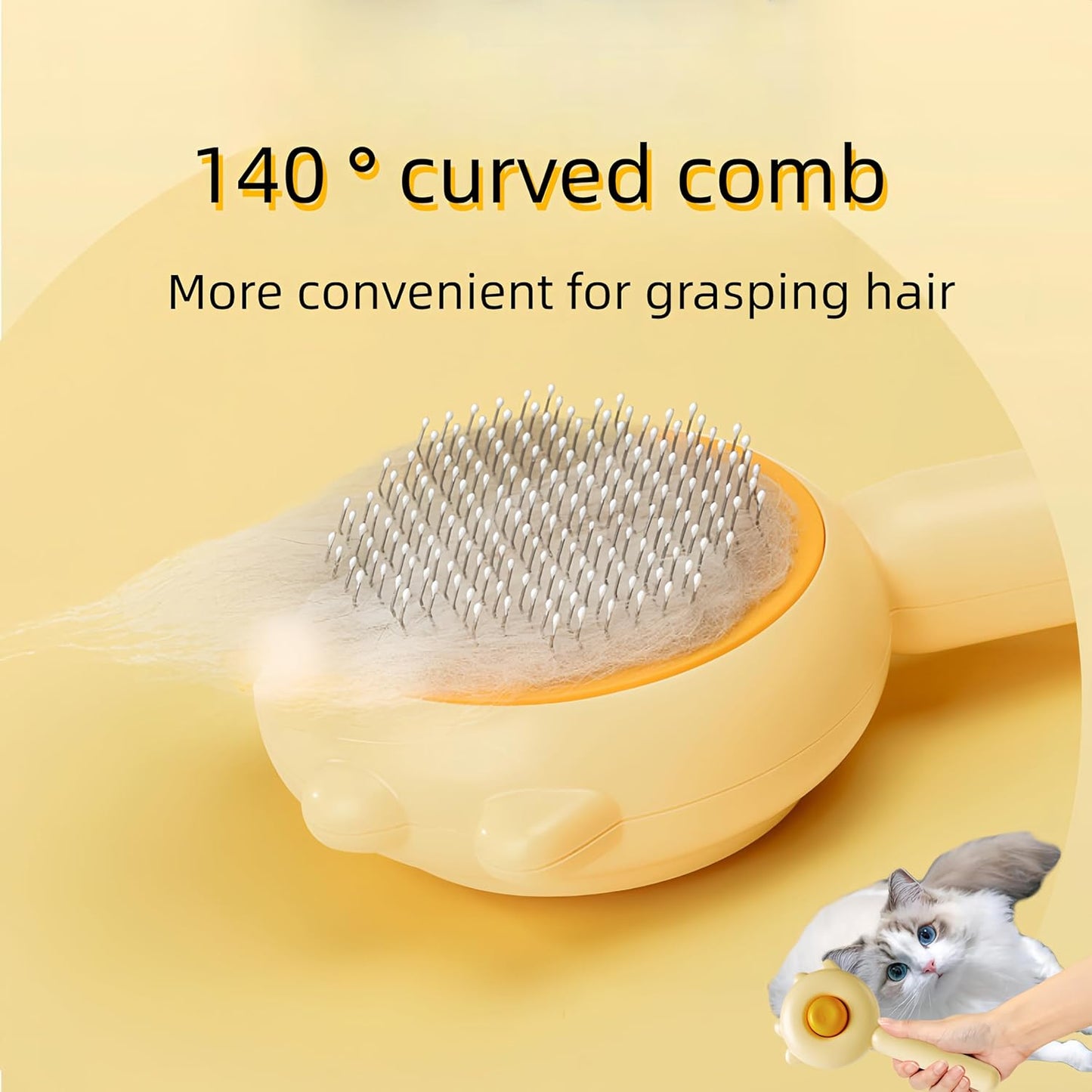 Pet Grooming Brush for Cats and Dogs,Cat Accessories Kit Cat Brush With Release Button&Professional Cat Nail Clipper For Pet Hair Cleaner And Claw Care (Yellow brush)