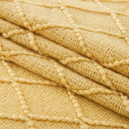 Knit Throw Blanket for Couch,Soft Knitted Blankets with Tassels Fringe 50" X 67.7", Decorative Lightweight Throws Blanket Farmhouse Bed Sofa Fall Outdoor, Yellow