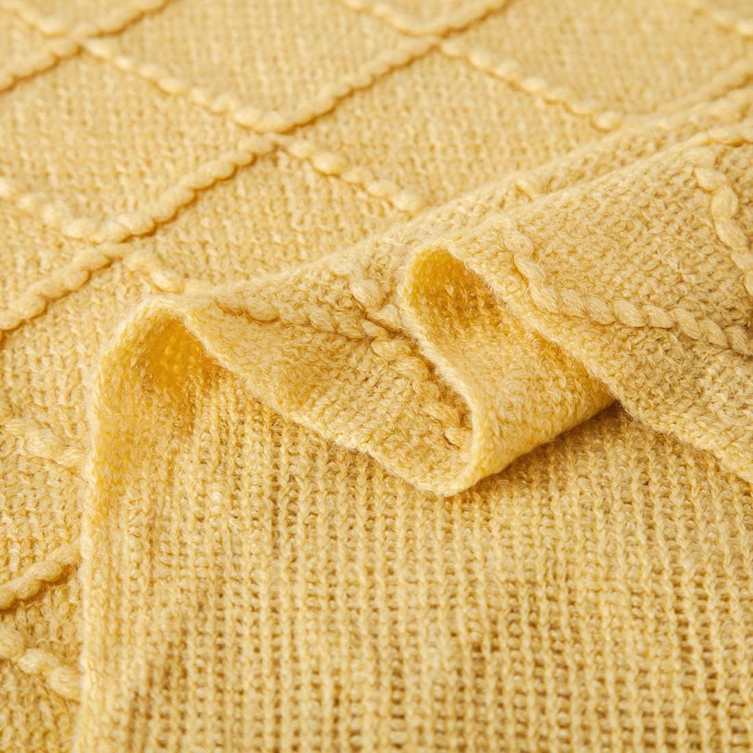 Knit Throw Blanket for Couch,Soft Knitted Blankets with Tassels Fringe 50" X 67.7", Decorative Lightweight Throws Blanket Farmhouse Bed Sofa Fall Outdoor, Yellow