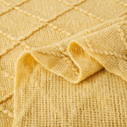 Knit Throw Blanket for Couch,Soft Knitted Blankets with Tassels Fringe 50" X 67.7", Decorative Lightweight Throws Blanket Farmhouse Bed Sofa Fall Outdoor, Yellow