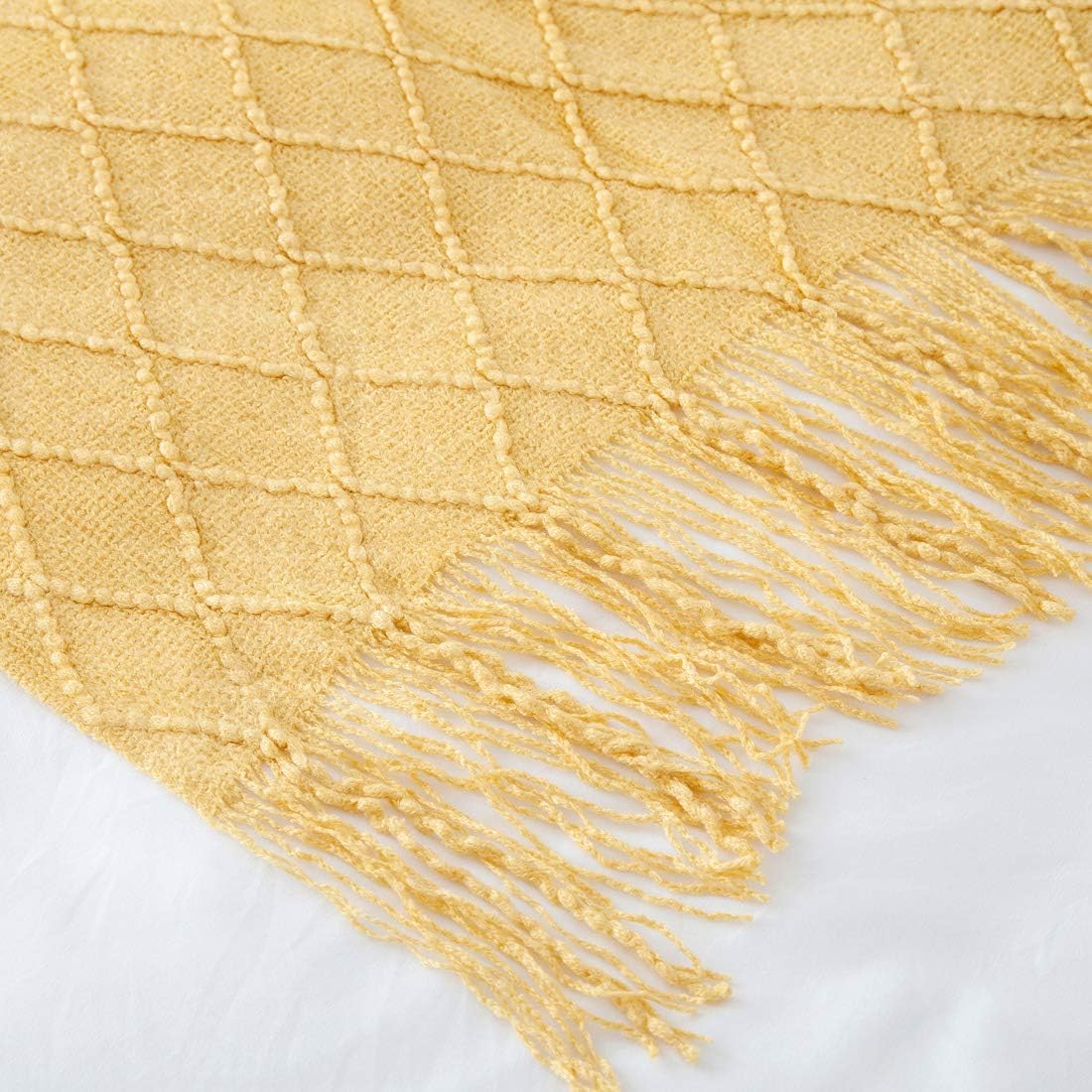 Knit Throw Blanket for Couch,Soft Knitted Blankets with Tassels Fringe 50" X 67.7", Decorative Lightweight Throws Blanket Farmhouse Bed Sofa Fall Outdoor, Yellow