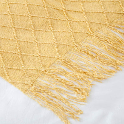 Knit Throw Blanket for Couch,Soft Knitted Blankets with Tassels Fringe 50" X 67.7", Decorative Lightweight Throws Blanket Farmhouse Bed Sofa Fall Outdoor, Yellow