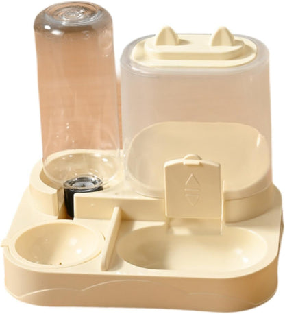 2 in 1 Automatic Pet Feeder Water Dispenser Compact Feeding Station Pet Feeding Bowl Detachable for Small Animals Kitten, Yellow