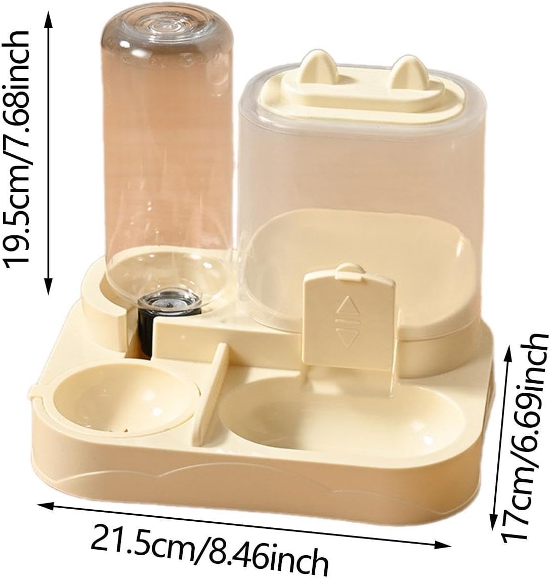 2 in 1 Automatic Pet Feeder Water Dispenser Compact Feeding Station Pet Feeding Bowl Detachable for Small Animals Kitten, Yellow