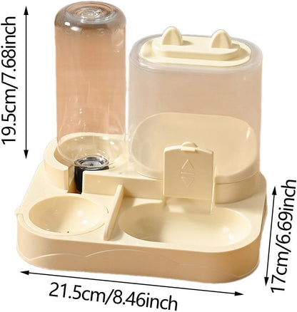 2 in 1 Automatic Pet Feeder Water Dispenser Compact Feeding Station Pet Feeding Bowl Detachable for Small Animals Kitten, Yellow