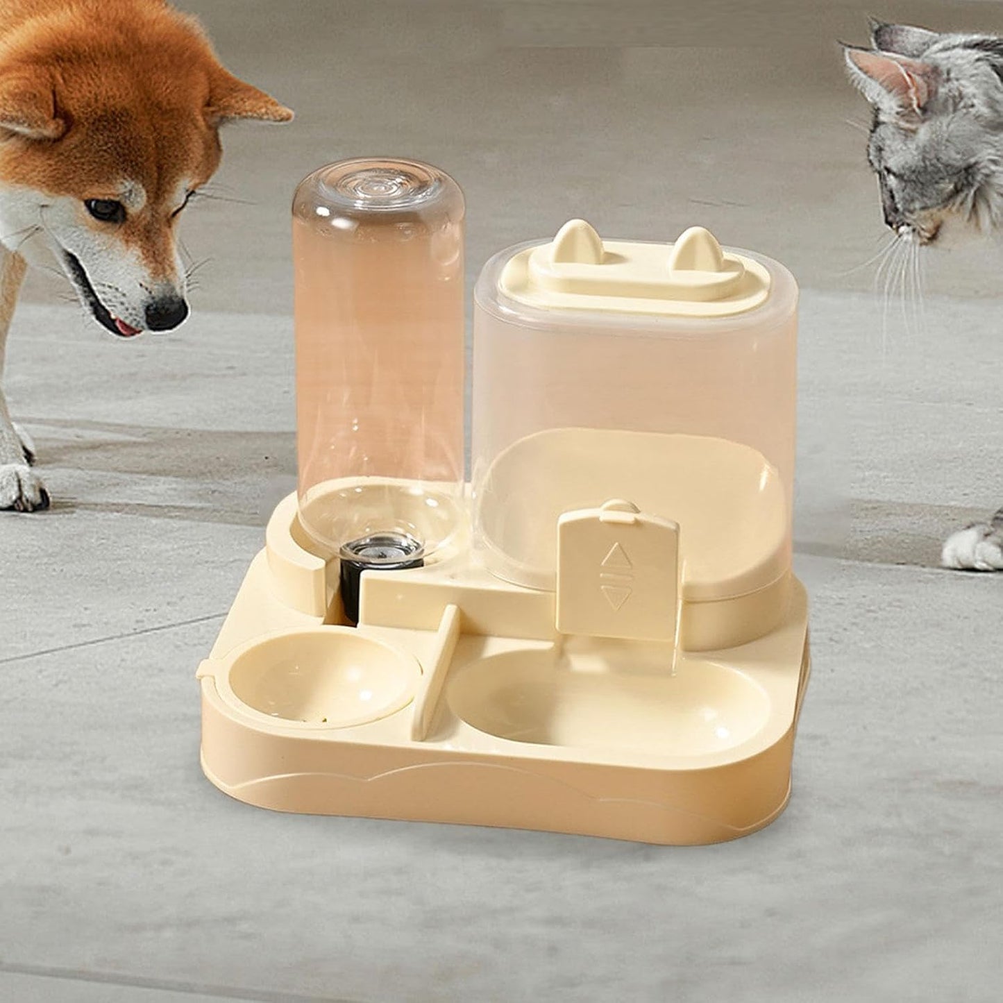 2 in 1 Automatic Pet Feeder Water Dispenser Compact Feeding Station Pet Feeding Bowl Detachable for Small Animals Kitten, Yellow