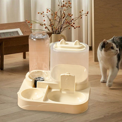2 in 1 Automatic Pet Feeder Water Dispenser Compact Feeding Station Pet Feeding Bowl Detachable for Small Animals Kitten, Yellow