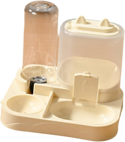 2 in 1 Automatic Pet Feeder Water Dispenser Compact Feeding Station Pet Feeding Bowl Detachable for Small Animals Kitten, Yellow