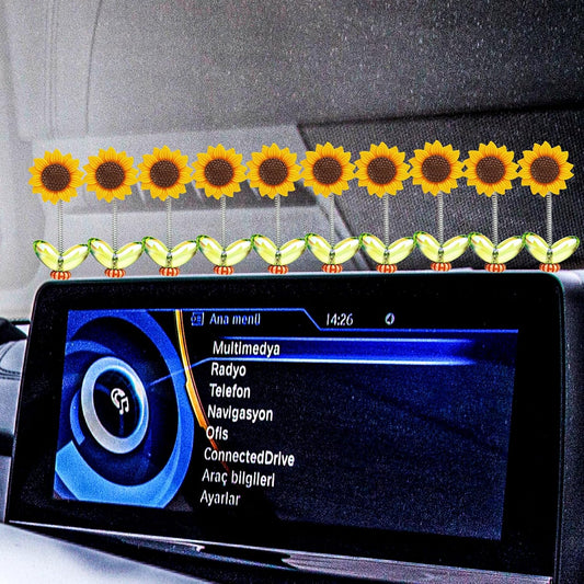 10pcs Car Accessories Dashboard Decorations, Cute Shaking Head Sunflower Flower car Center Console Ornament, for Women Girl Car Interior Desk Ornaments Birthday Valentines Gifts