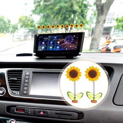 10pcs Car Accessories Dashboard Decorations, Cute Shaking Head Sunflower Flower car Center Console Ornament, for Women Girl Car Interior Desk Ornaments Birthday Valentines Gifts