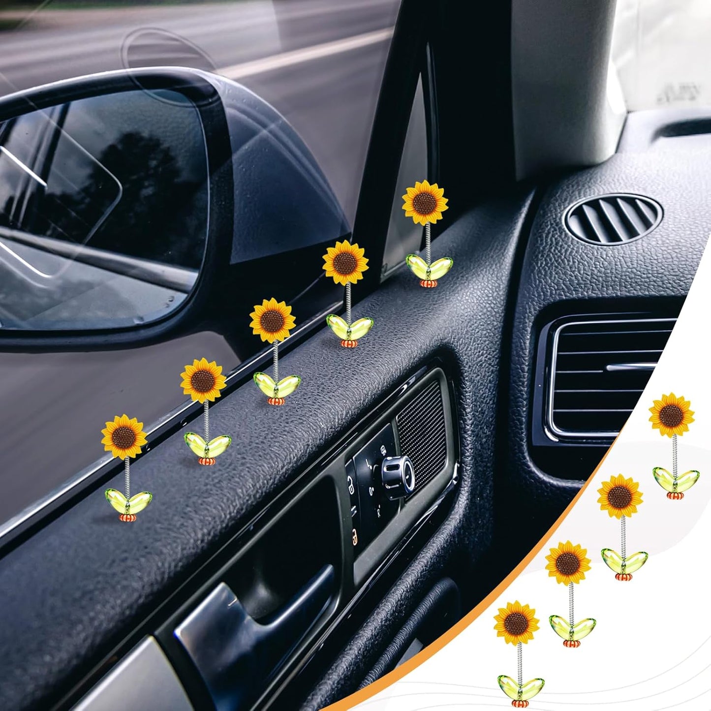 10pcs Car Accessories Dashboard Decorations, Cute Shaking Head Sunflower Flower car Center Console Ornament, for Women Girl Car Interior Desk Ornaments Birthday Valentines Gifts