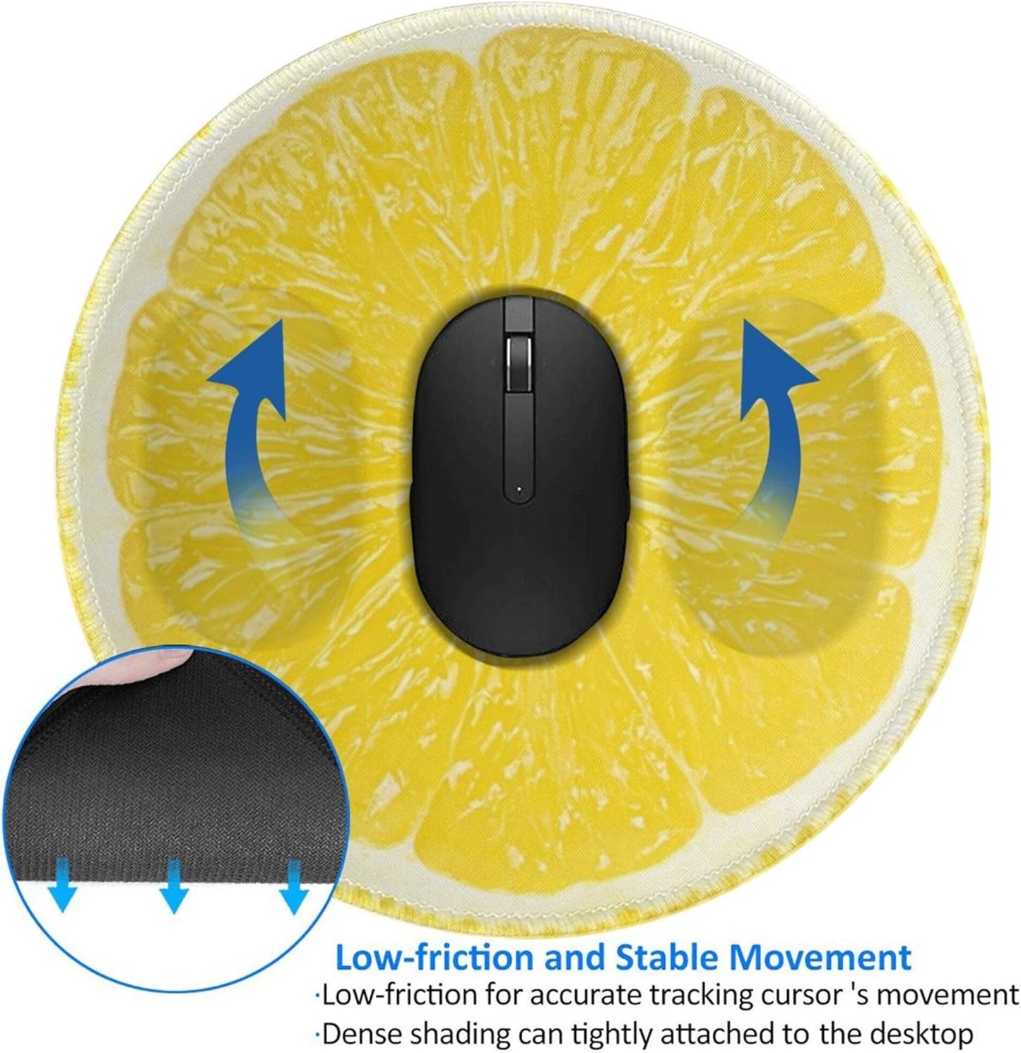 Lemon Round Mouse Pad Small Gaming Mousepad Desk Mat Stitched Edges 9.8 X 9.8 Inch for Home Office