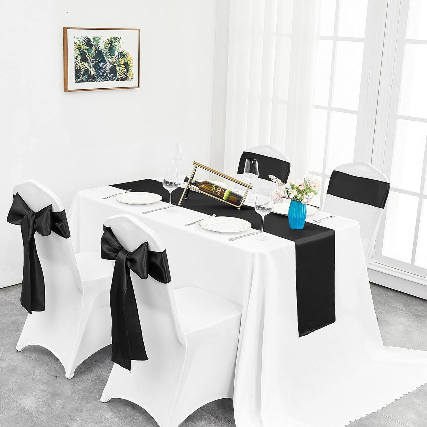 4-Pack Yellow Satin Table Runner 12 x 108 Inch Long Bright and Smooth Silk Fabric Table Runner for Wedding Banquet Birthday Party Decoration