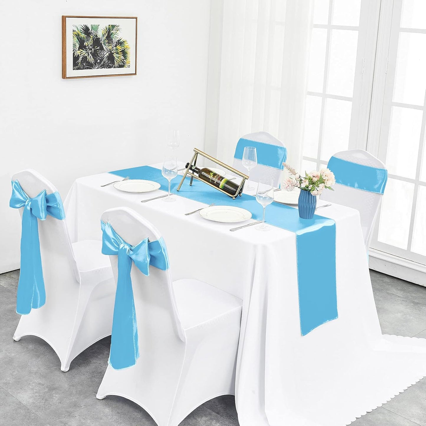 4-Pack Yellow Satin Table Runner 12 x 108 Inch Long Bright and Smooth Silk Fabric Table Runner for Wedding Banquet Birthday Party Decoration