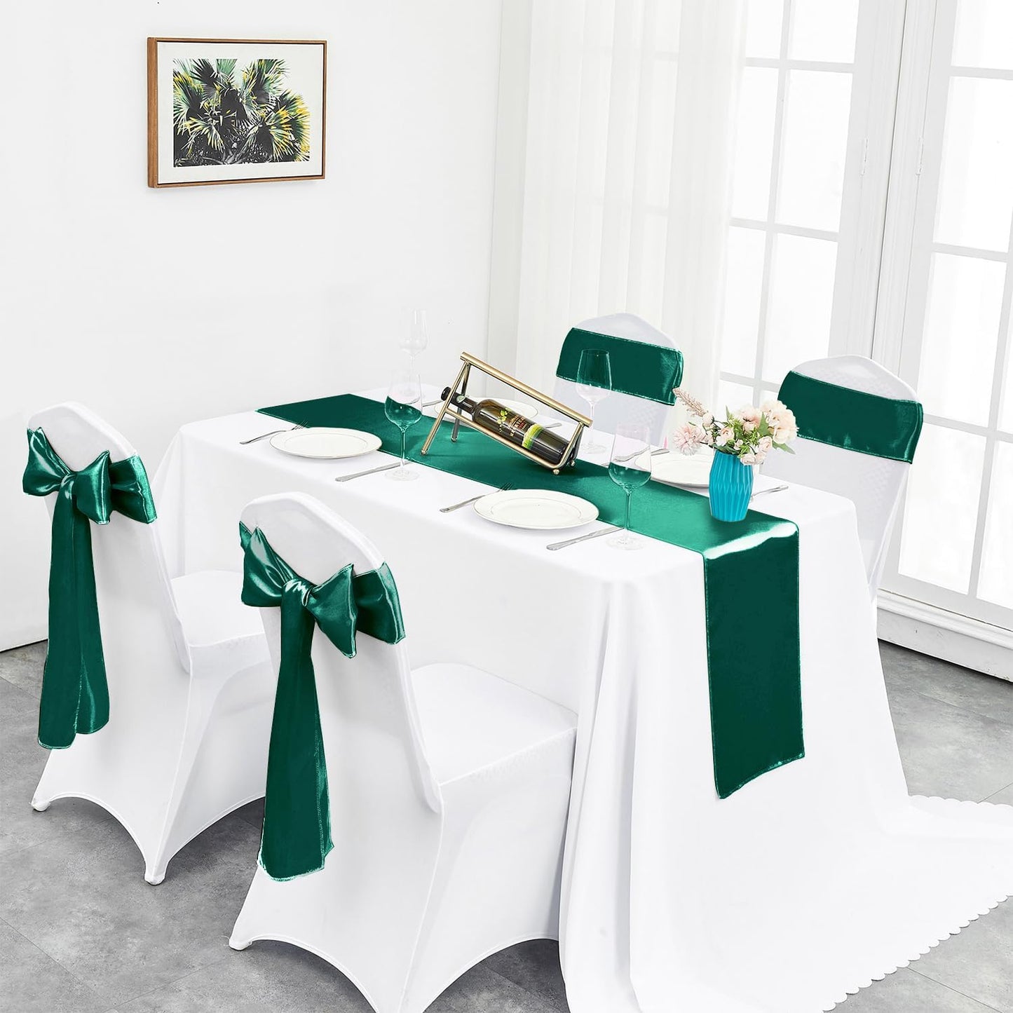 4-Pack Yellow Satin Table Runner 12 x 108 Inch Long Bright and Smooth Silk Fabric Table Runner for Wedding Banquet Birthday Party Decoration