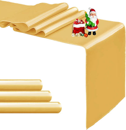 4-Pack Yellow Satin Table Runner 12 x 108 Inch Long Bright and Smooth Silk Fabric Table Runner for Wedding Banquet Birthday Party Decoration