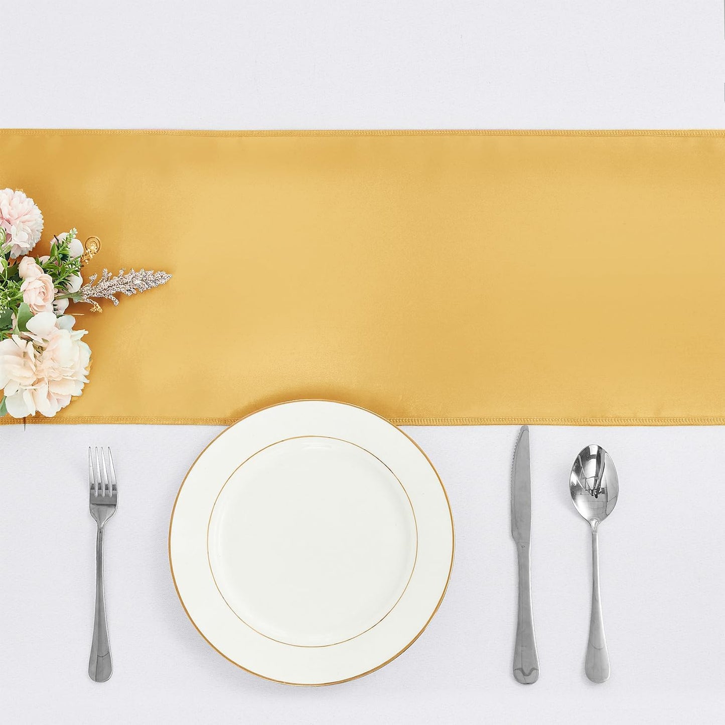 4-Pack Yellow Satin Table Runner 12 x 108 Inch Long Bright and Smooth Silk Fabric Table Runner for Wedding Banquet Birthday Party Decoration