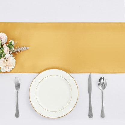 4-Pack Yellow Satin Table Runner 12 x 108 Inch Long Bright and Smooth Silk Fabric Table Runner for Wedding Banquet Birthday Party Decoration