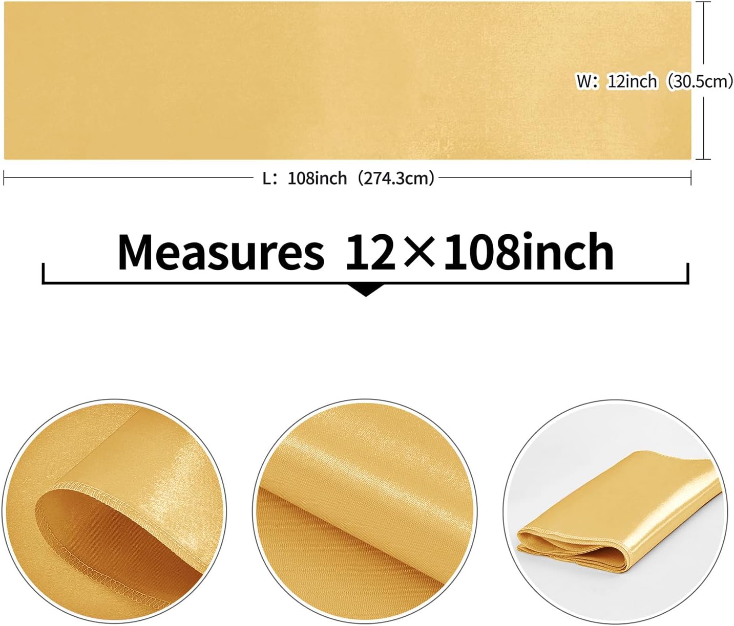 4-Pack Yellow Satin Table Runner 12 x 108 Inch Long Bright and Smooth Silk Fabric Table Runner for Wedding Banquet Birthday Party Decoration