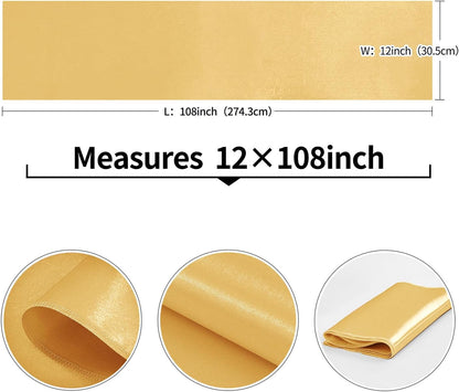 4-Pack Yellow Satin Table Runner 12 x 108 Inch Long Bright and Smooth Silk Fabric Table Runner for Wedding Banquet Birthday Party Decoration