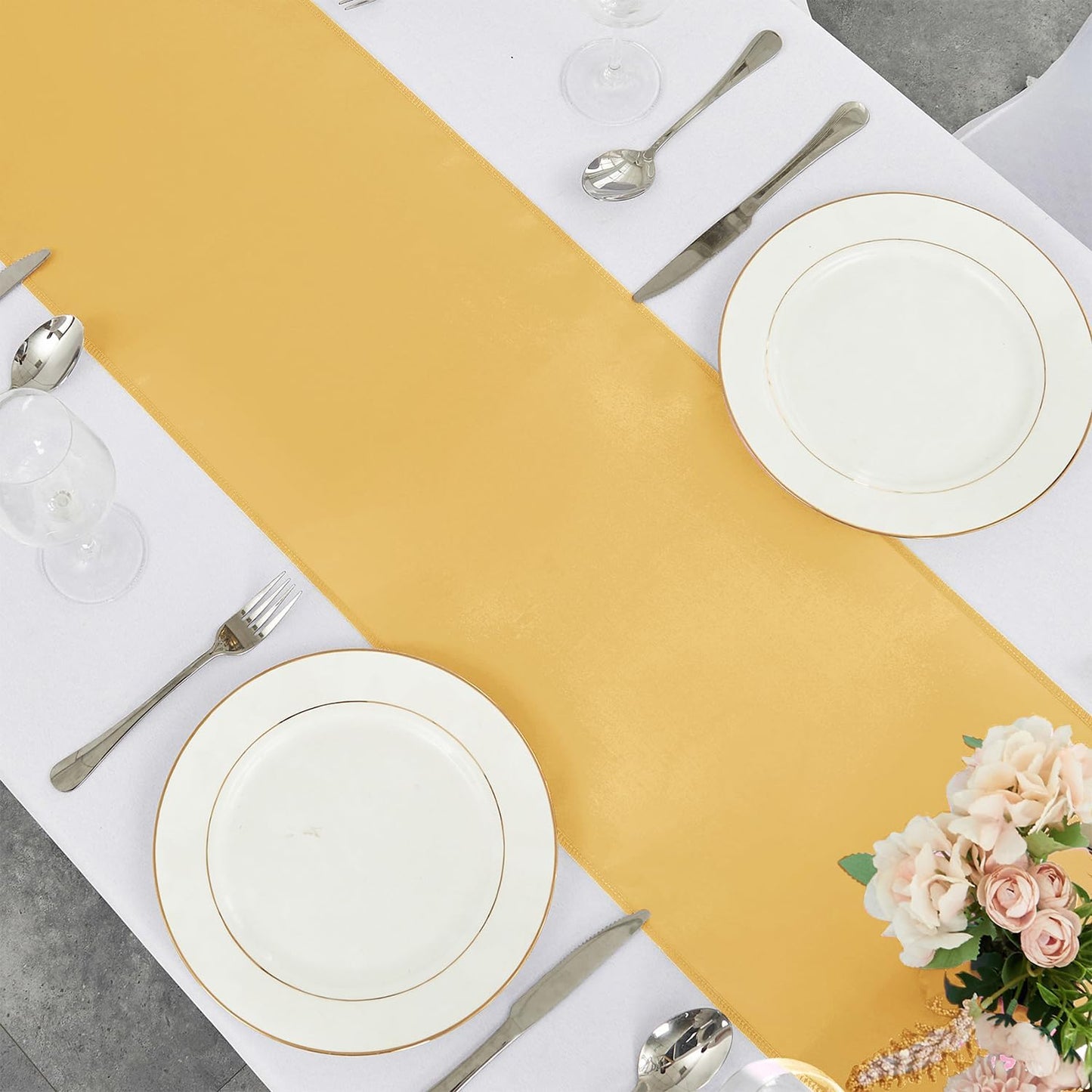 4-Pack Yellow Satin Table Runner 12 x 108 Inch Long Bright and Smooth Silk Fabric Table Runner for Wedding Banquet Birthday Party Decoration