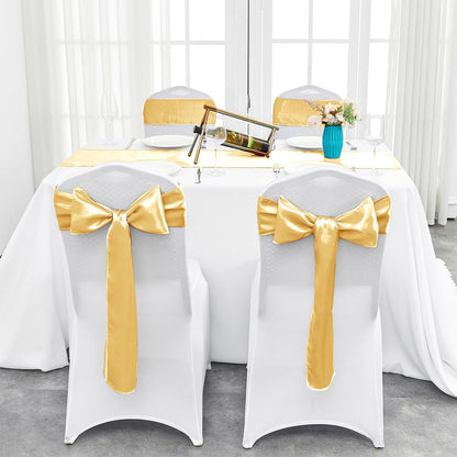 4-Pack Yellow Satin Table Runner 12 x 108 Inch Long Bright and Smooth Silk Fabric Table Runner for Wedding Banquet Birthday Party Decoration