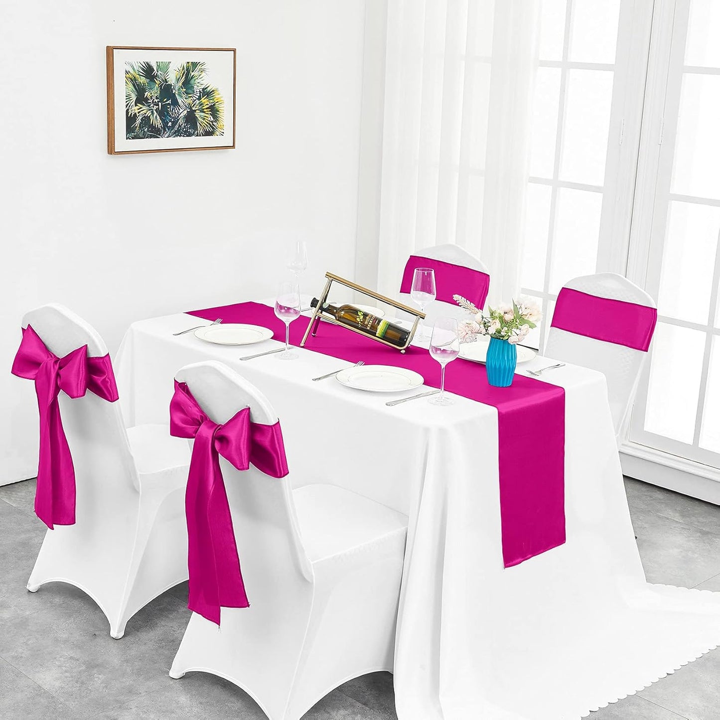 4-Pack Yellow Satin Table Runner 12 x 108 Inch Long Bright and Smooth Silk Fabric Table Runner for Wedding Banquet Birthday Party Decoration