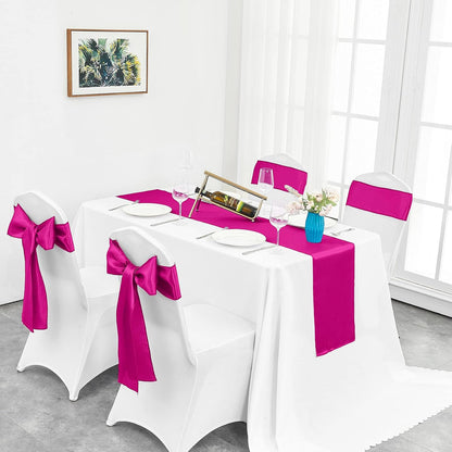 4-Pack Yellow Satin Table Runner 12 x 108 Inch Long Bright and Smooth Silk Fabric Table Runner for Wedding Banquet Birthday Party Decoration