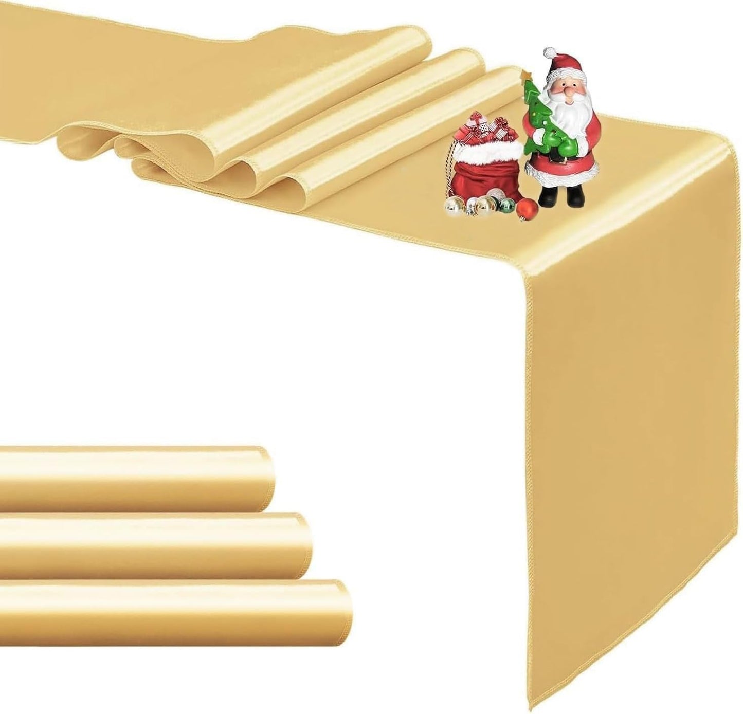 4-Pack Yellow Satin Table Runner 12 x 108 Inch Long Bright and Smooth Silk Fabric Table Runner for Wedding Banquet Birthday Party Decoration