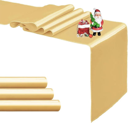 4-Pack Yellow Satin Table Runner 12 x 108 Inch Long Bright and Smooth Silk Fabric Table Runner for Wedding Banquet Birthday Party Decoration