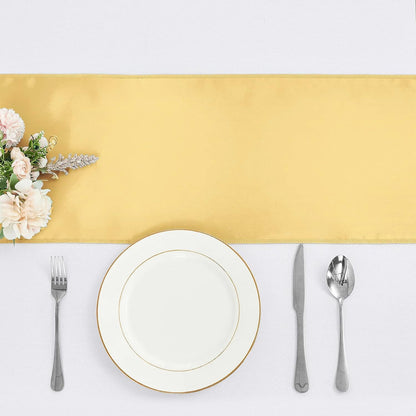 4-Pack Yellow Satin Table Runner 12 x 108 Inch Long Bright and Smooth Silk Fabric Table Runner for Wedding Banquet Birthday Party Decoration