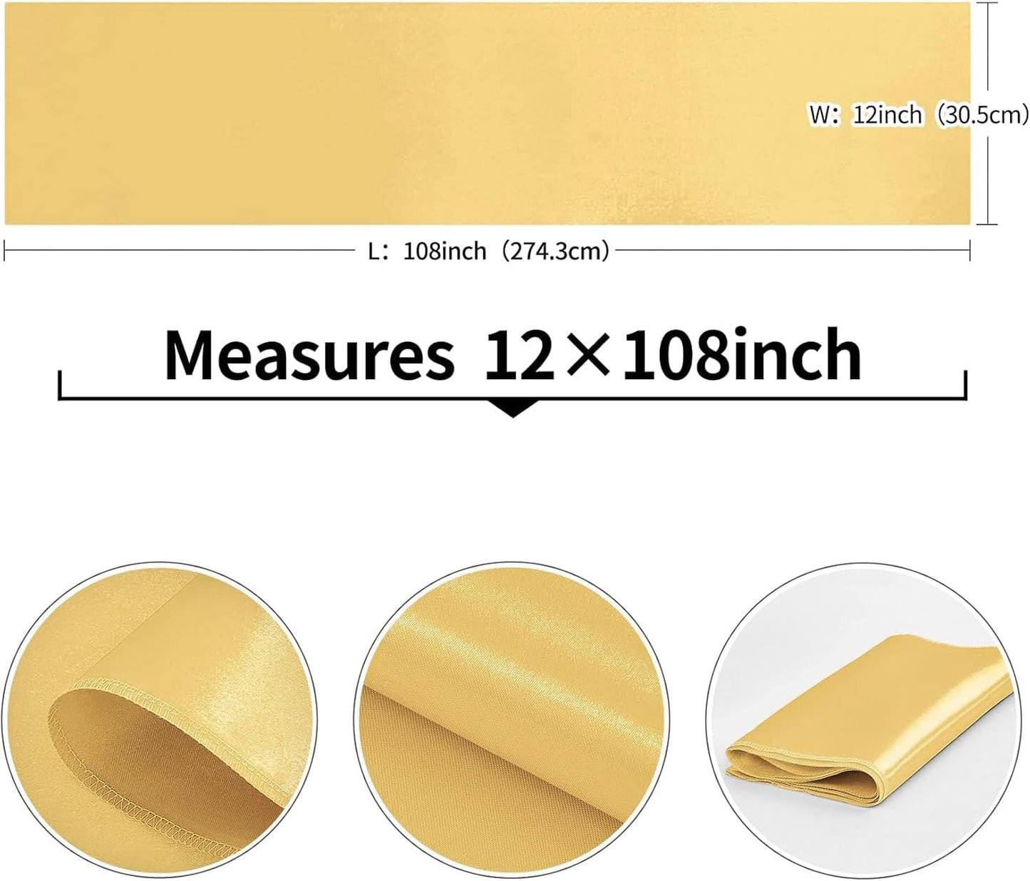 4-Pack Yellow Satin Table Runner 12 x 108 Inch Long Bright and Smooth Silk Fabric Table Runner for Wedding Banquet Birthday Party Decoration