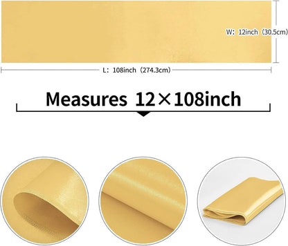 4-Pack Yellow Satin Table Runner 12 x 108 Inch Long Bright and Smooth Silk Fabric Table Runner for Wedding Banquet Birthday Party Decoration