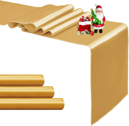 4-Pack Yellow Satin Table Runner 12 x 108 Inch Long Bright and Smooth Silk Fabric Table Runner for Wedding Banquet Birthday Party Decoration