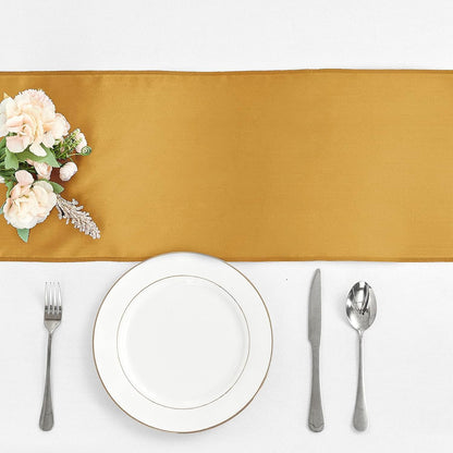 4-Pack Yellow Satin Table Runner 12 x 108 Inch Long Bright and Smooth Silk Fabric Table Runner for Wedding Banquet Birthday Party Decoration
