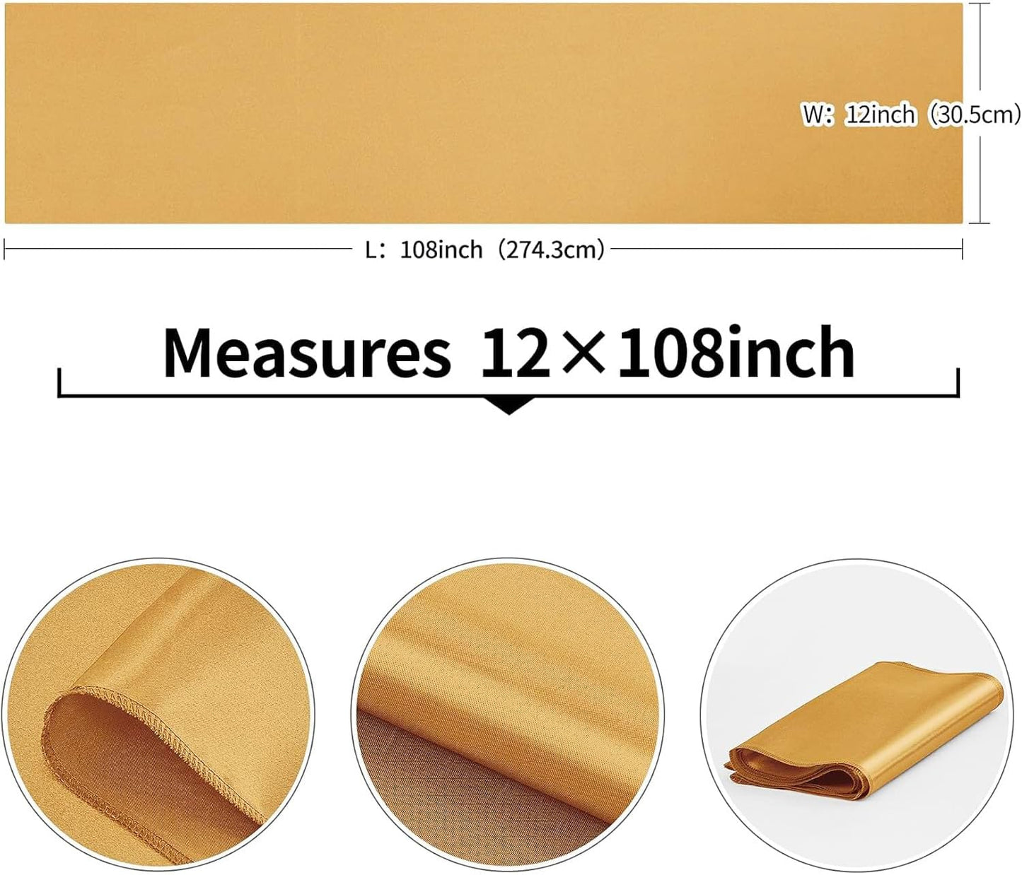 4-Pack Yellow Satin Table Runner 12 x 108 Inch Long Bright and Smooth Silk Fabric Table Runner for Wedding Banquet Birthday Party Decoration